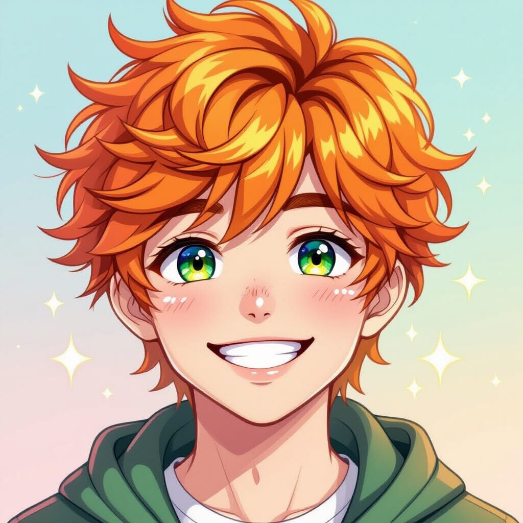 Cheerful Manga Portrait of a Teen with Mismatched Eyes