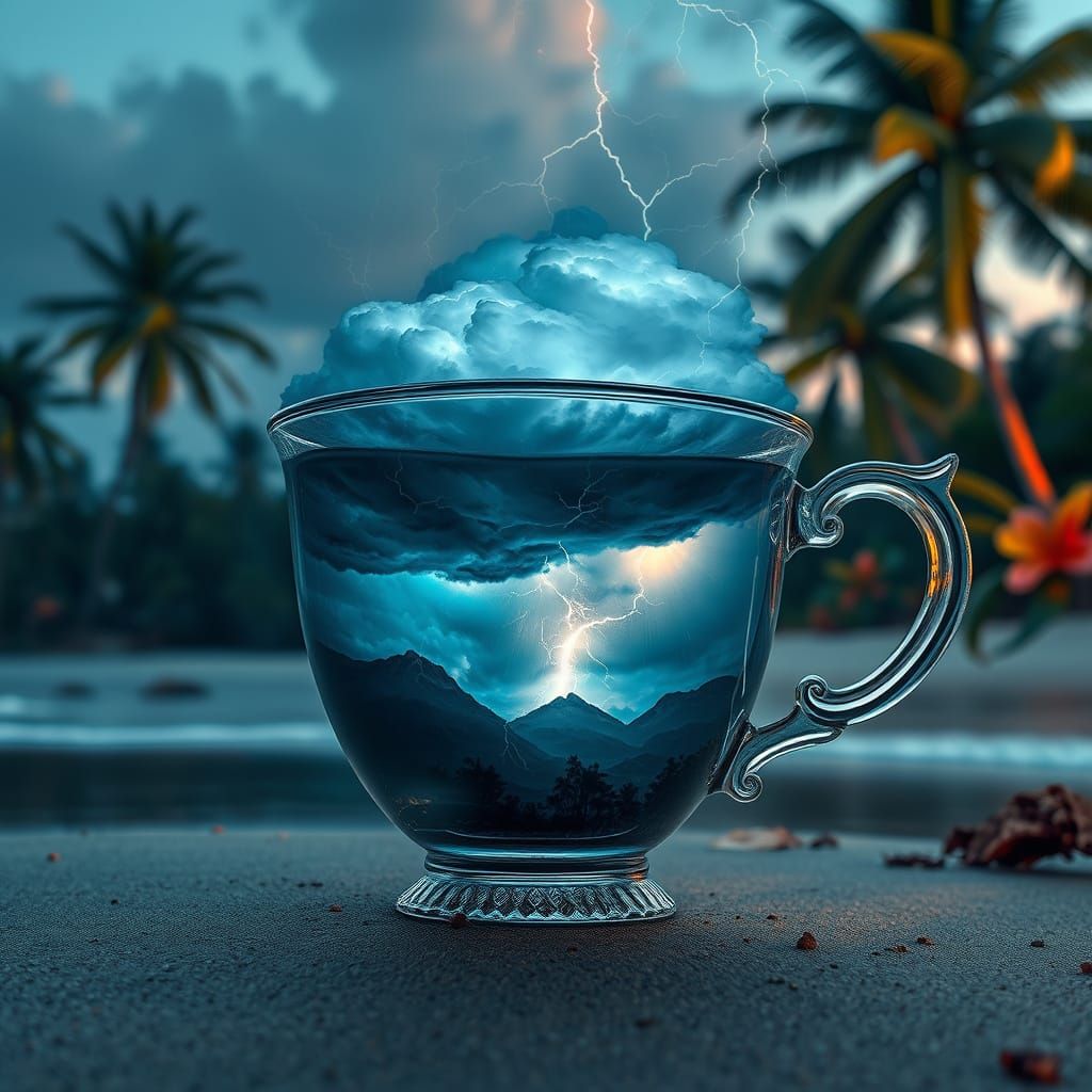 Ethereal Storm in Glass Teacup on Tropical Beach