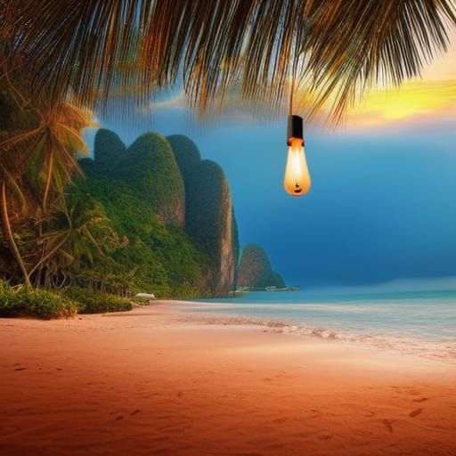 Thailand Beach Sunset with Lanterns: Digital Matte Painting