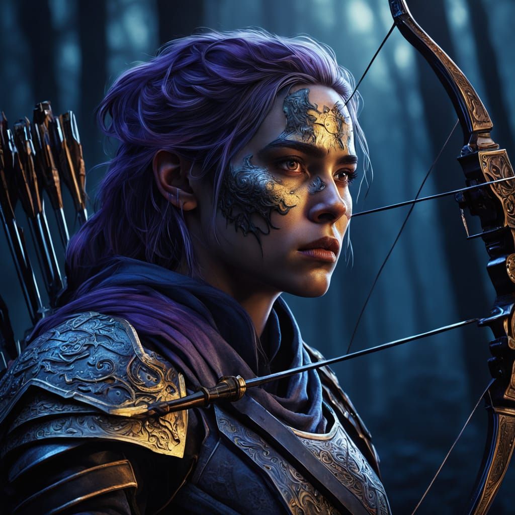 Female Warrior in Dark Forest, Greg Rutkowski Style