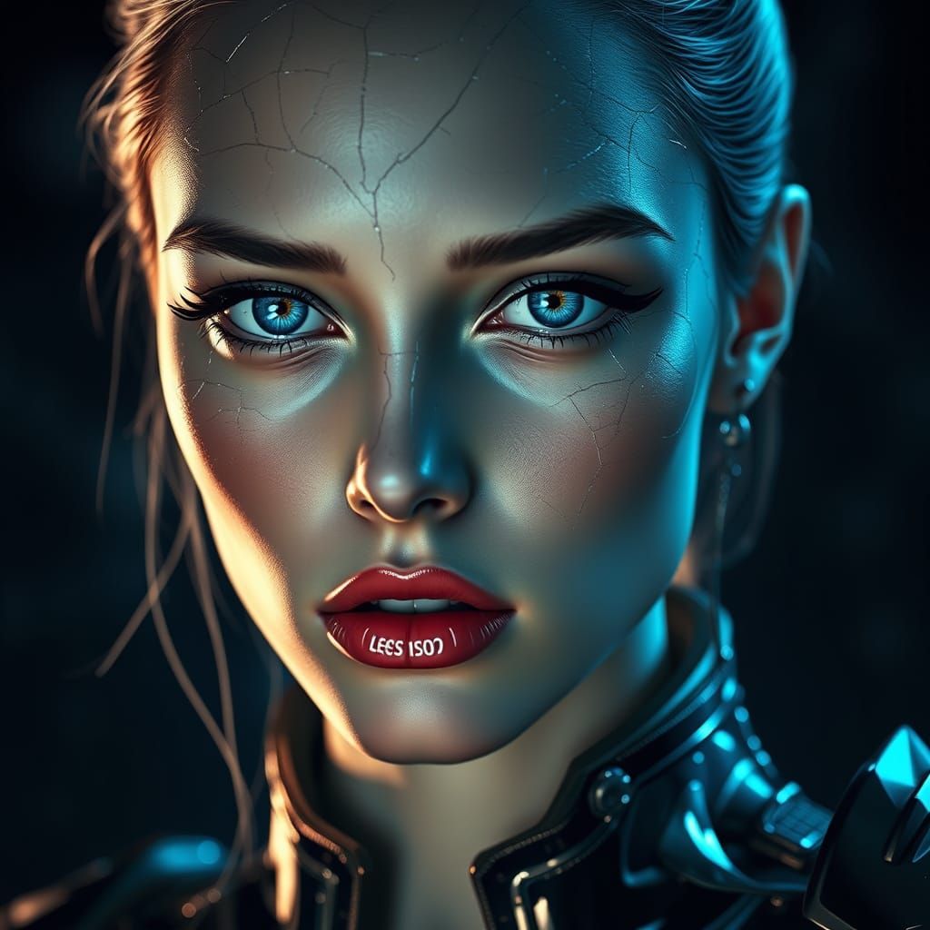 Glamorous Cyberpunk Goddess with Shattered Reflections