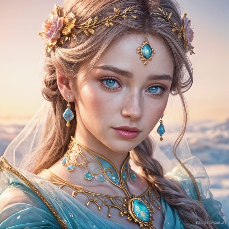 Cosmic Woman in Ice Cream Gown: Fantasy Portrait