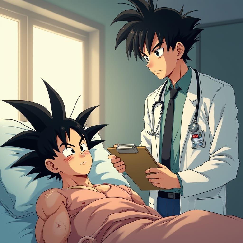 Wounded Goku Receives Medical Attention in a Hospital Settin...