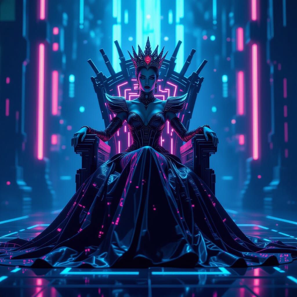 Cyberpunk Queen of Hearts Empress of Neon Circuits