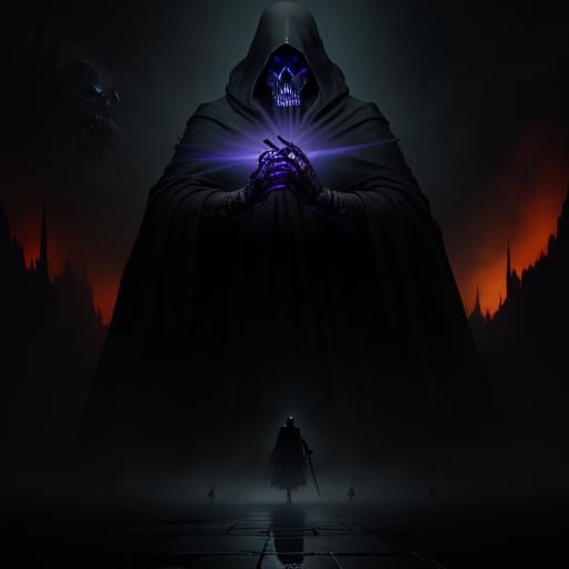 Grim Reaper and Boy: Dark Fantasy Art