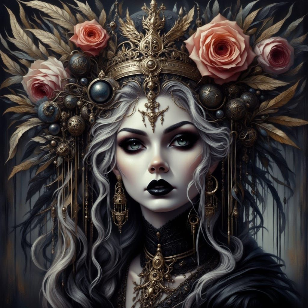 Mystical Moon Goddess in Whimsical Gothic Style
