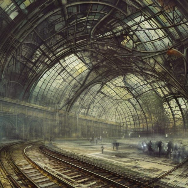 Liminal Train Station in Mixed Media Style