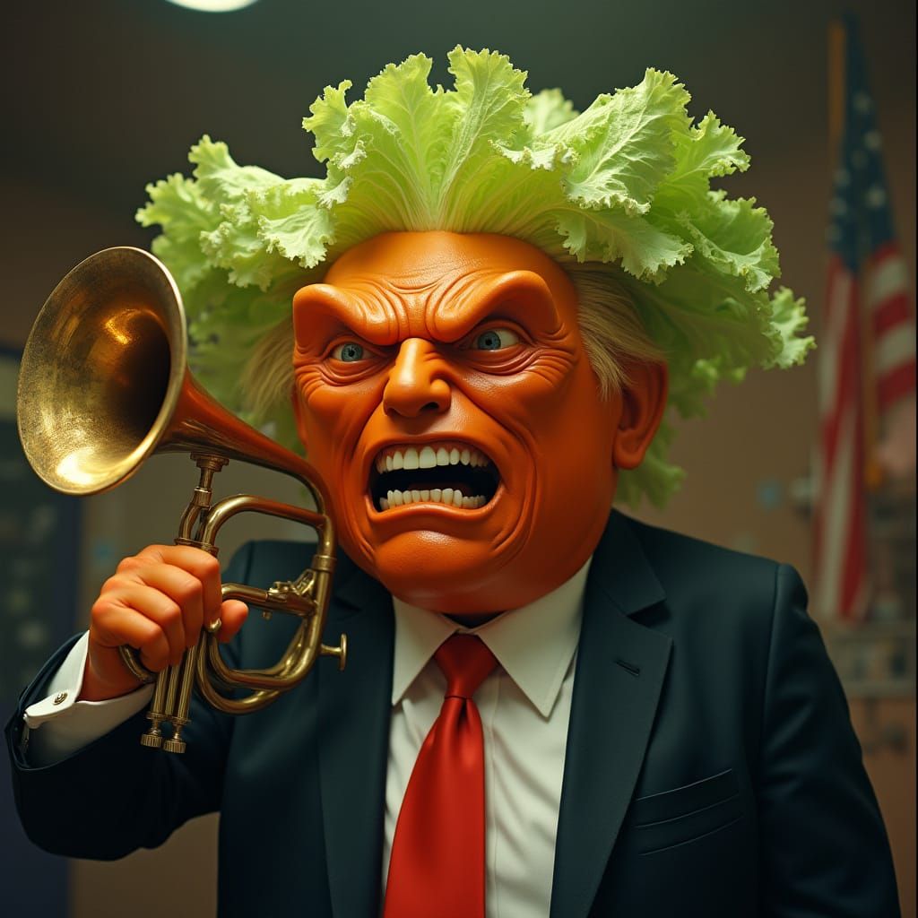 Vibrant Trumpet Portrait in a Satirical Tantrum