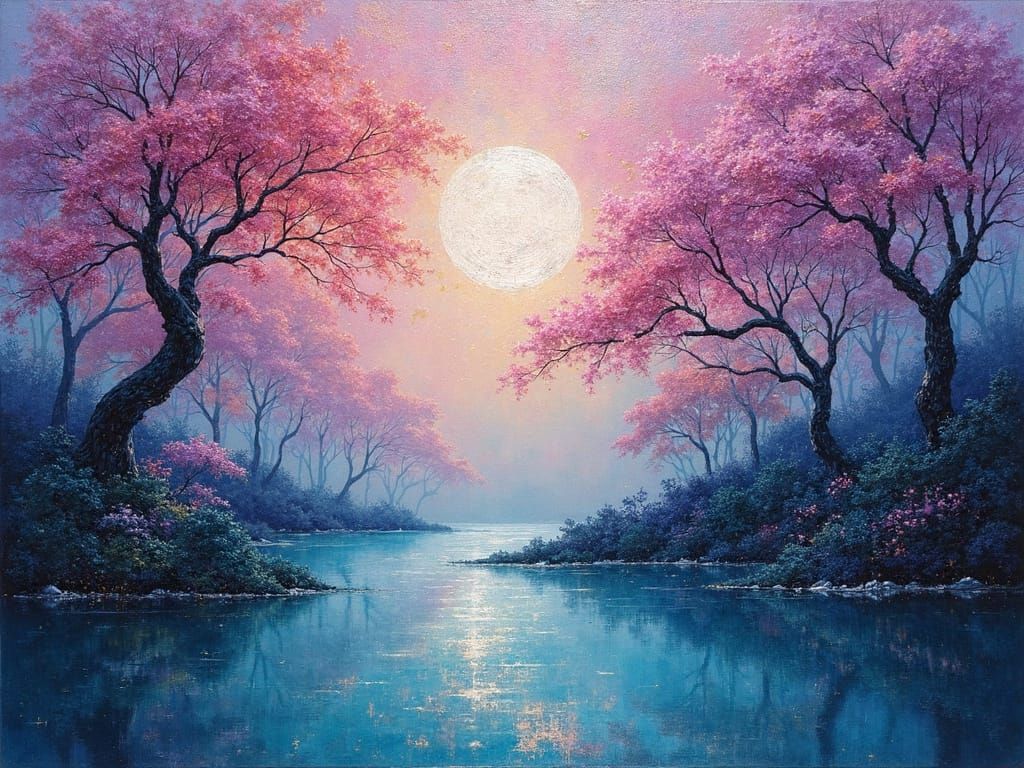 Surreal Nature Landscape in Impasto Oil Style with Vibrant C...