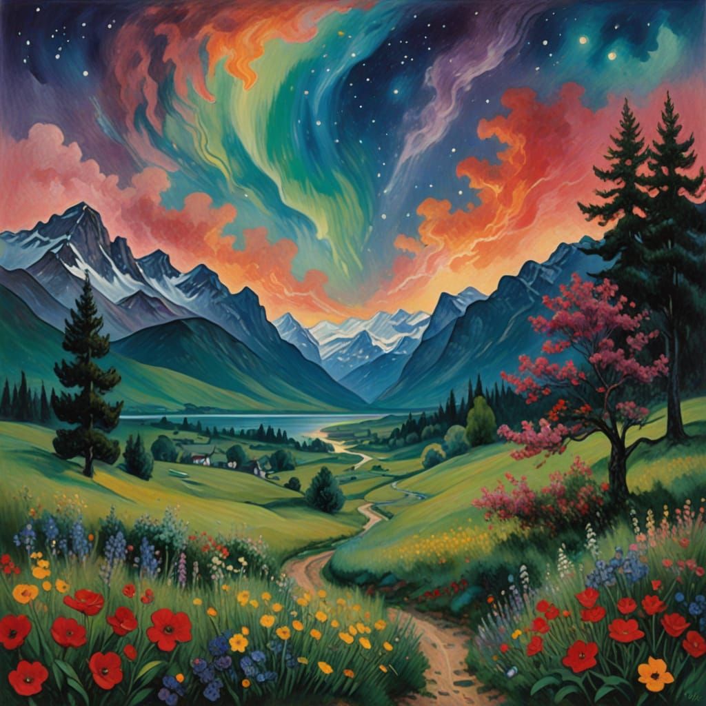 Celestial Valentine's Night Sky with Swirling Hearts and Lov...