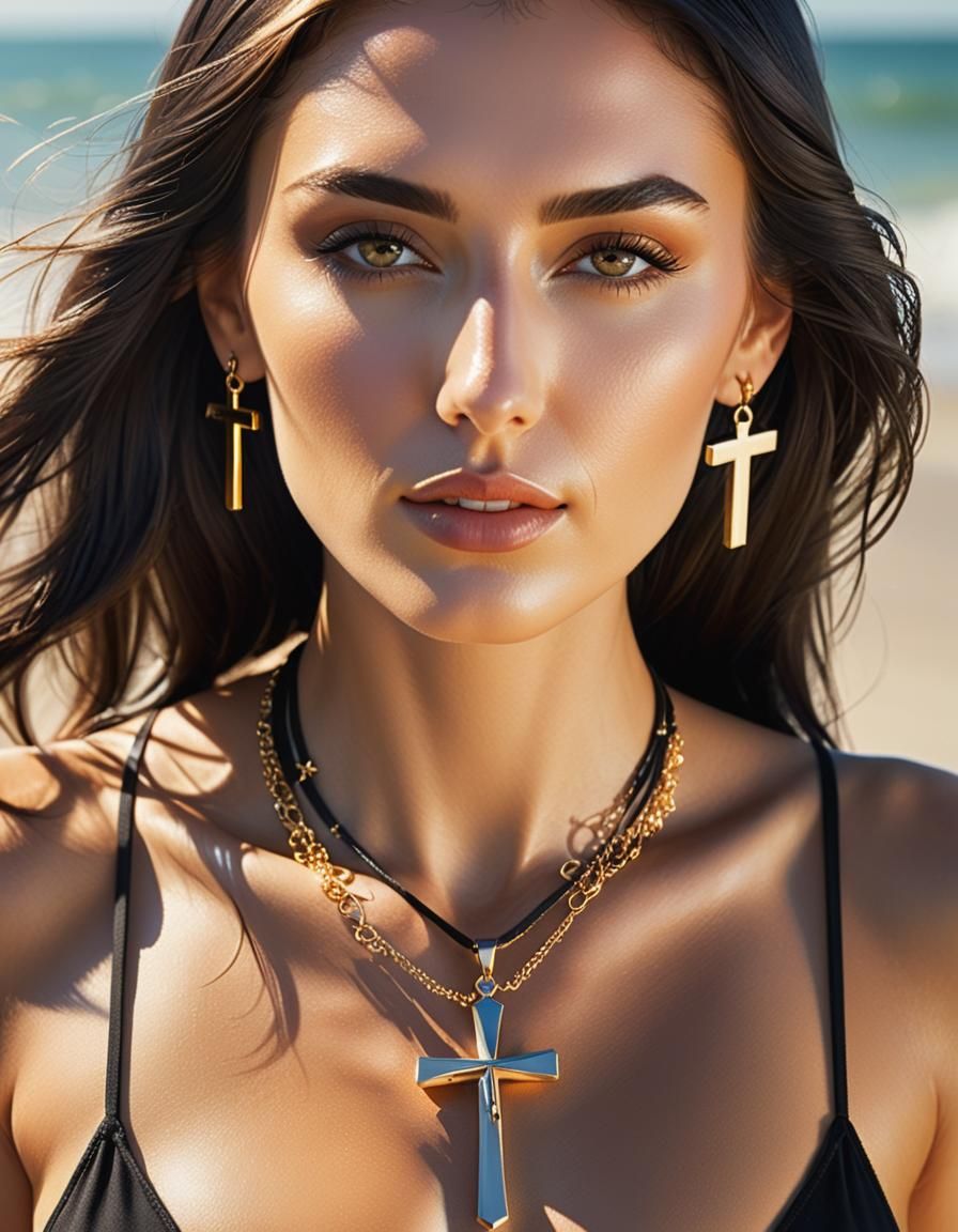 Hyperrealistic Nun Portrait on Beach in 8K