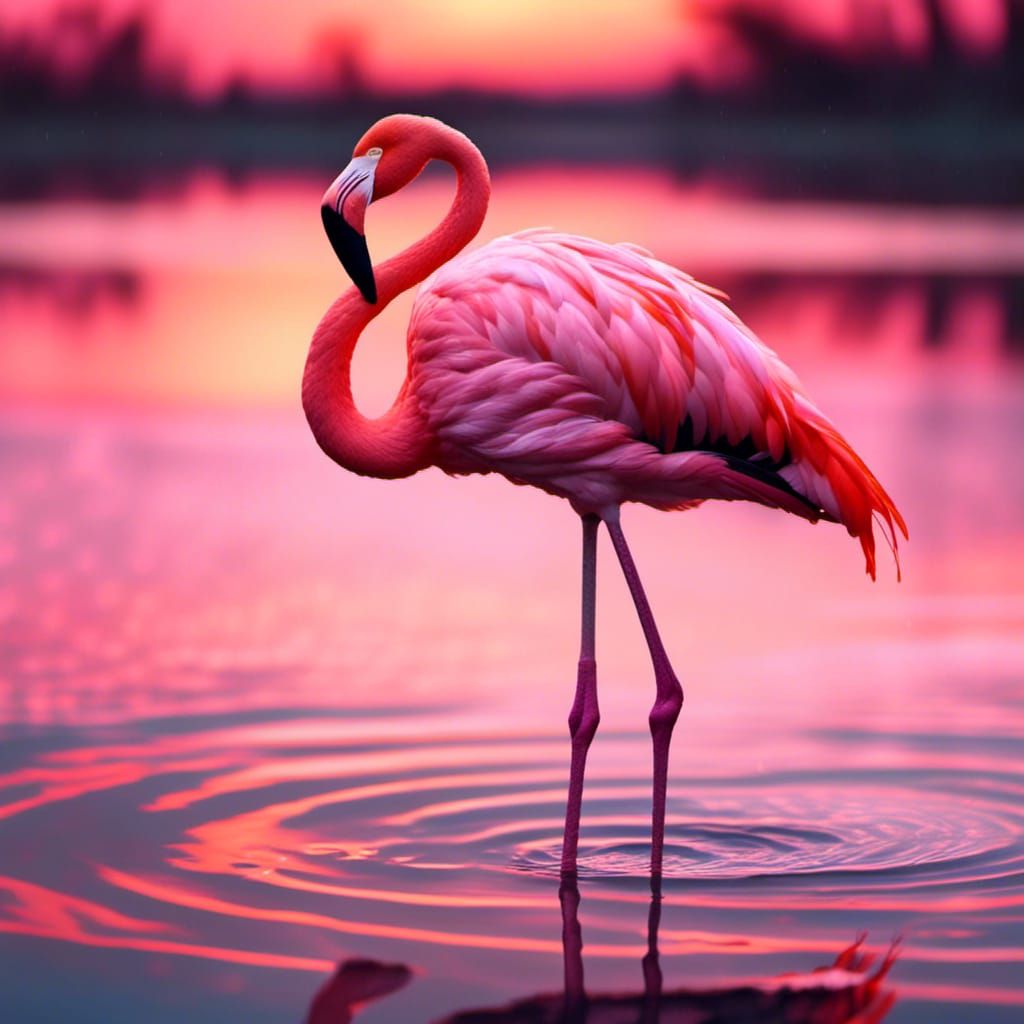 Pink Flamingo in Alcohol Ink Sunset Lake