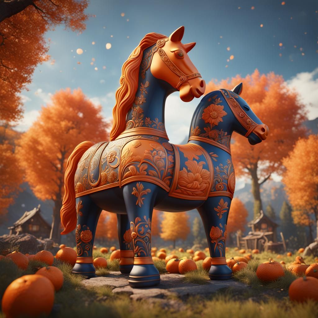 Detailed Matte Painting of an Orange Dala Horse