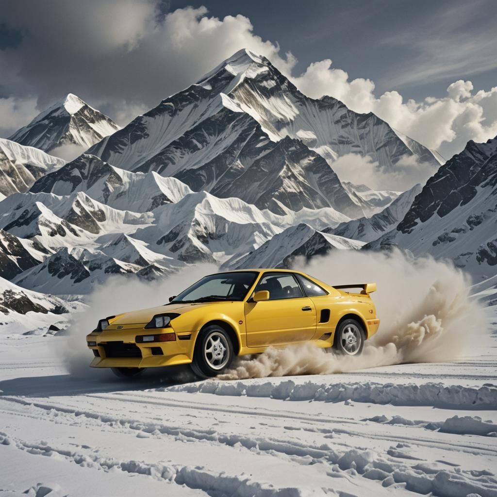 Toyota MR2 Cartoon Car on Mount Everest