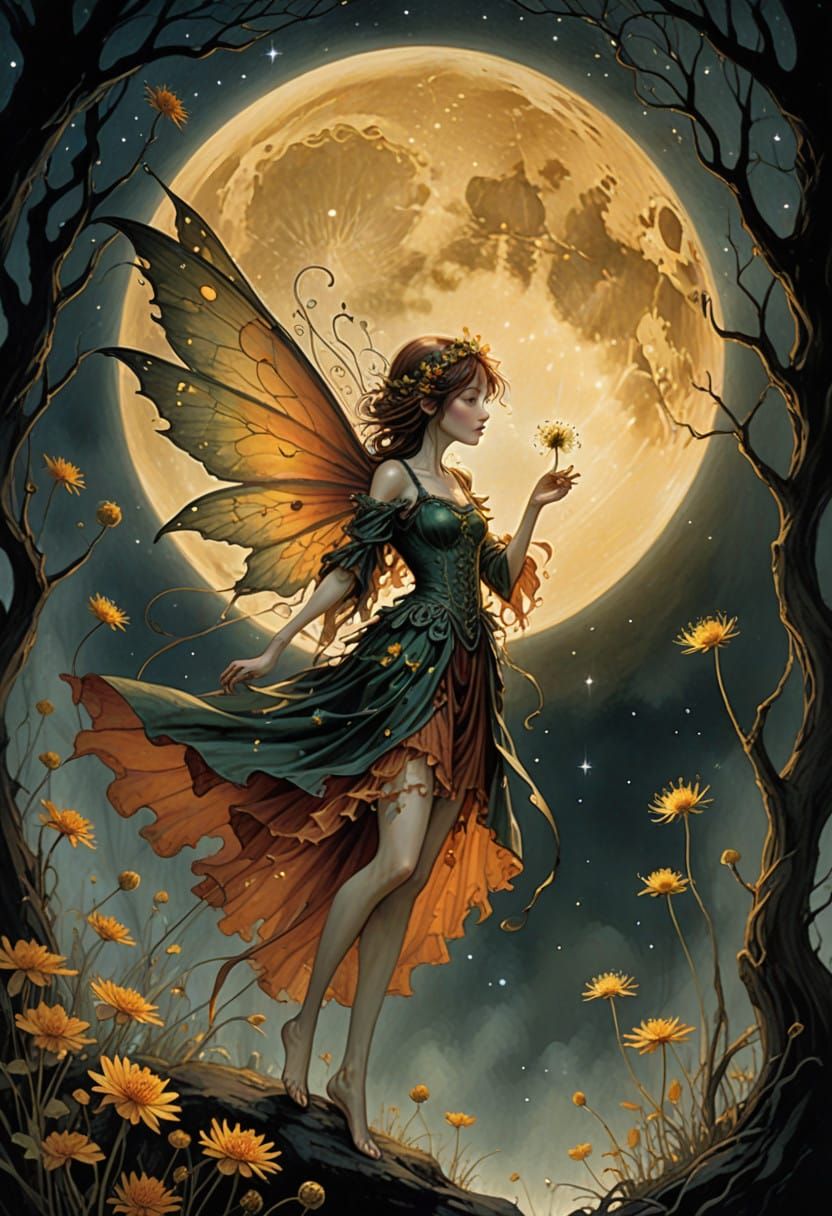 Ethereal Fairy Stands in Moonlit Garden
