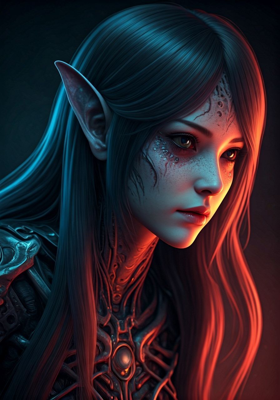 Eerie Xenomorph Woman in Anime and 3D Art Style