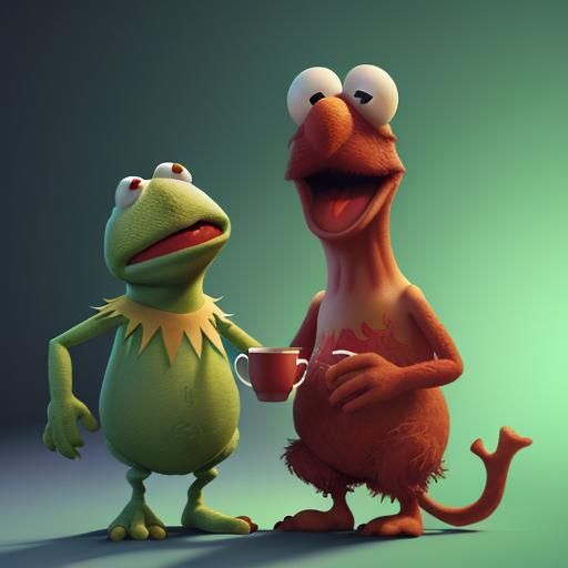 Elmo and Kermit Tea Party: 3D Digital Art