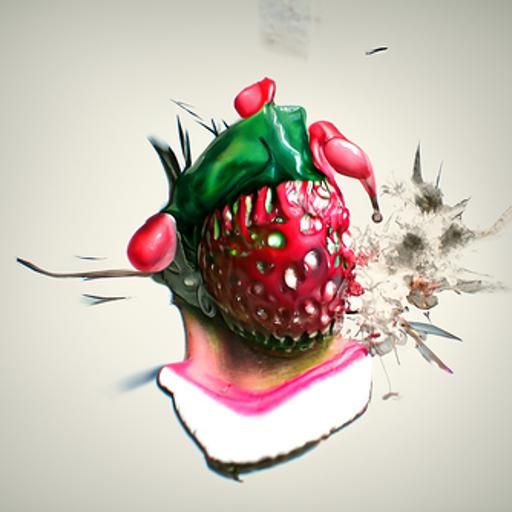 Cartoon Strawberry Head Explosion, Gory Illustration