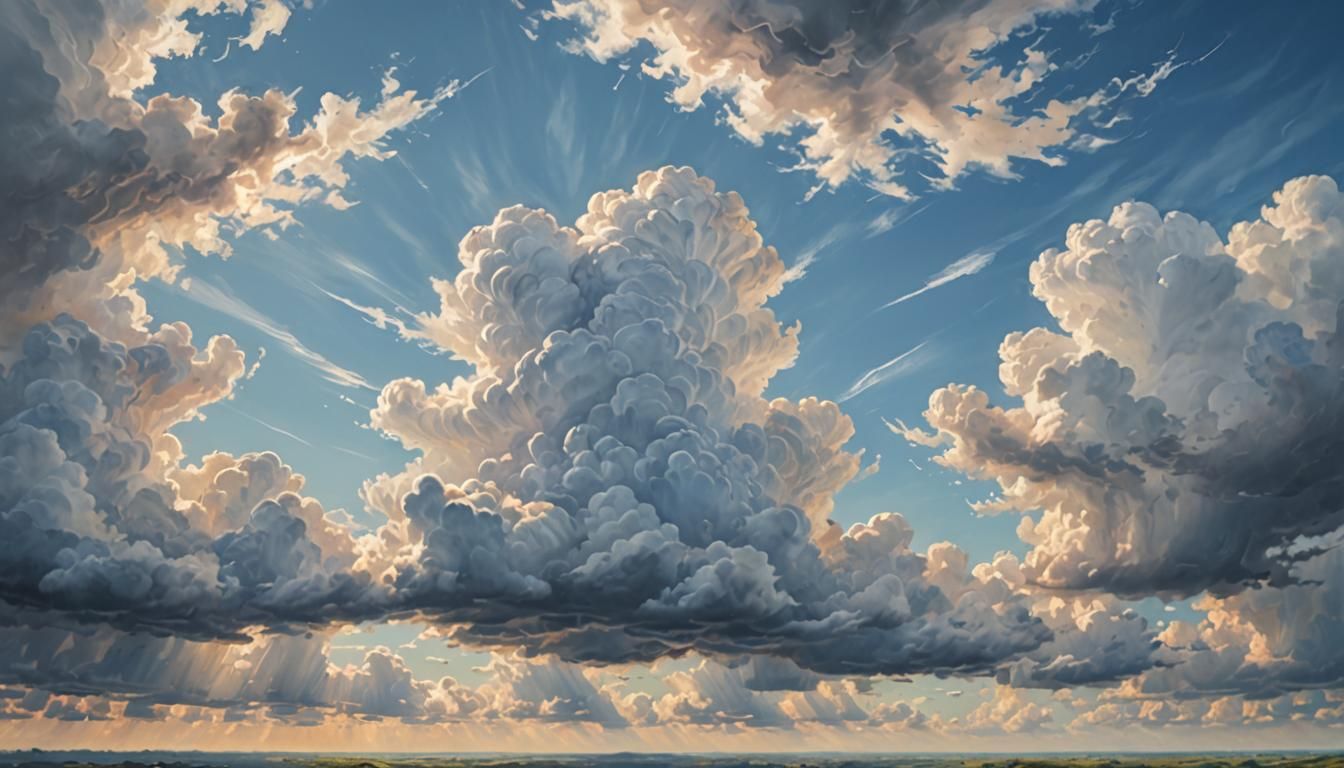 Blue Sky Landscape in Impressionistic Style