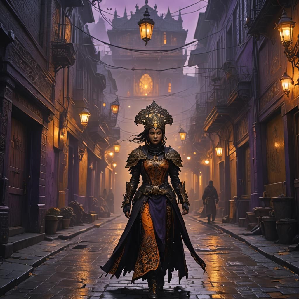 Street Woman in Ornate Attire, Dark Fantasy Art