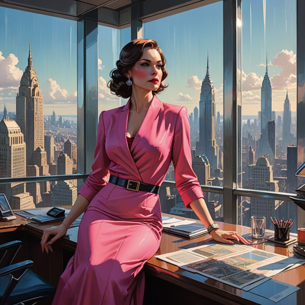 Confident Businesswoman in Art Deco Futuristic Style