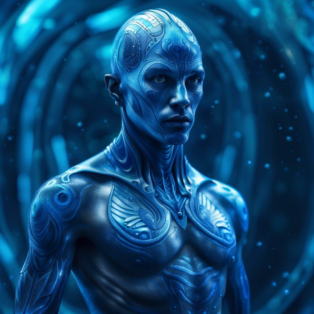 Futuristic Aquatic Man Portrait in Stellaris Art Style
