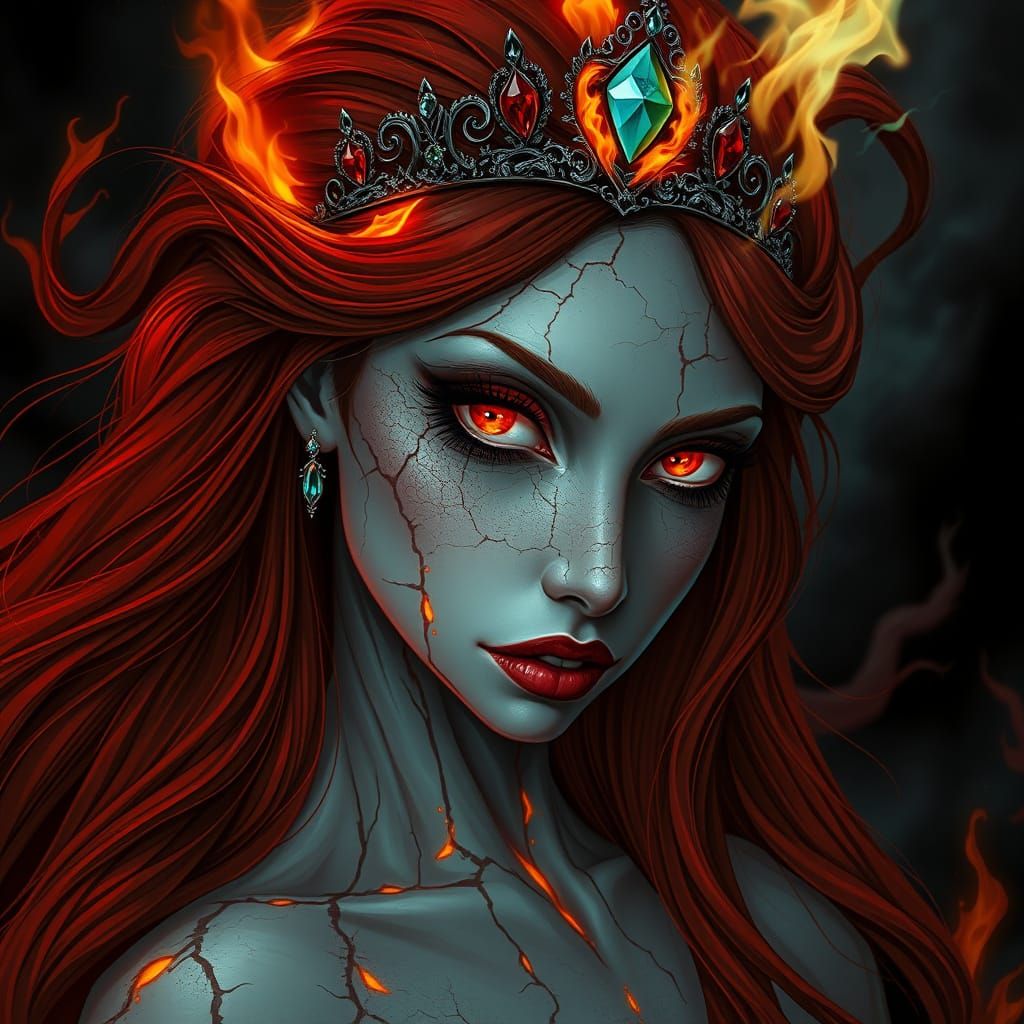 Fire Princess with Jeweled Tiara in Dark Fantasy Style