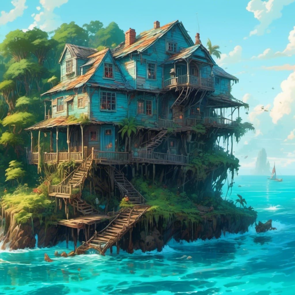 Epic House on Tiny Island in Grand Ocean