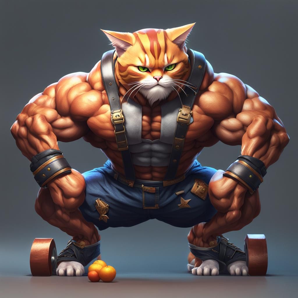 Anime Cat Bodybuilder in 3D with Six-Pack