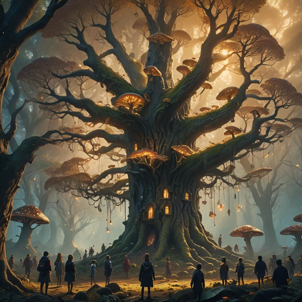 Mystical Gathering at Fantastical Forest Tree