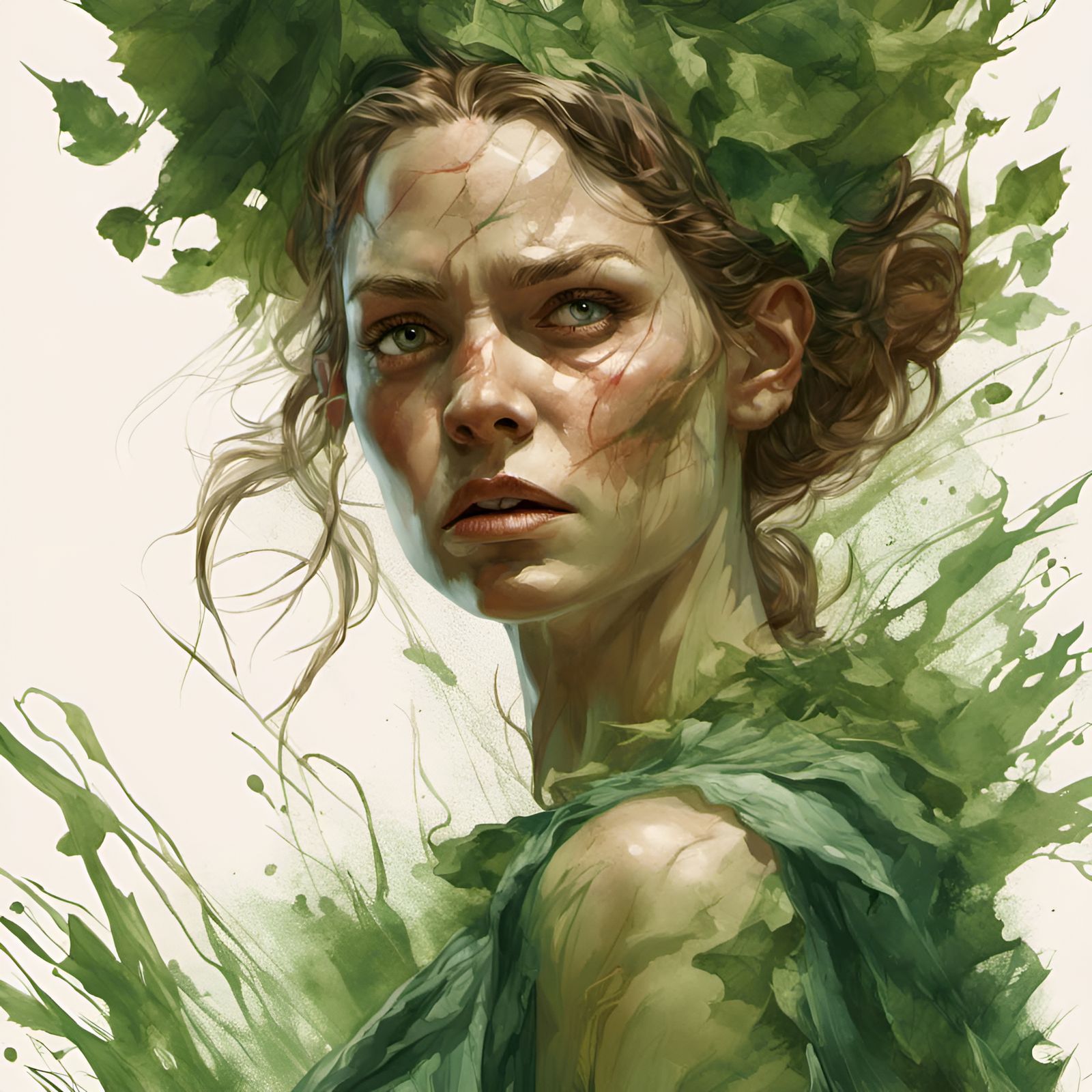 Angry Woman in Green Dress, Digital Illustration