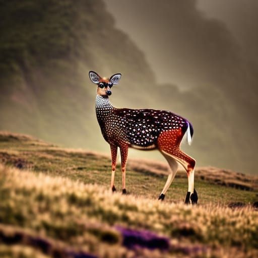 Purple Deer Exploring Misty Mountain Landscape