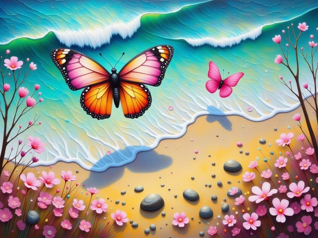 Whimsical Coastal Landscape in Impasto Style