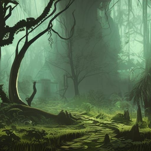 Art Deco Mansion in Haunted Woods Comic Art