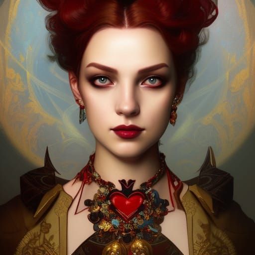 Queen of Hearts Portrait in Art Nouveau Style