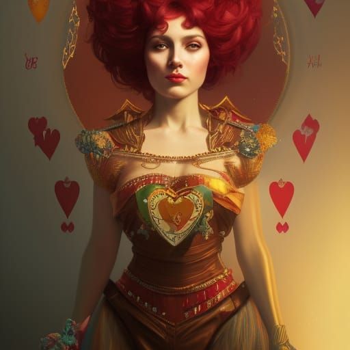 Detailed Portrait of Queen of Hearts, Art Nouveau Style