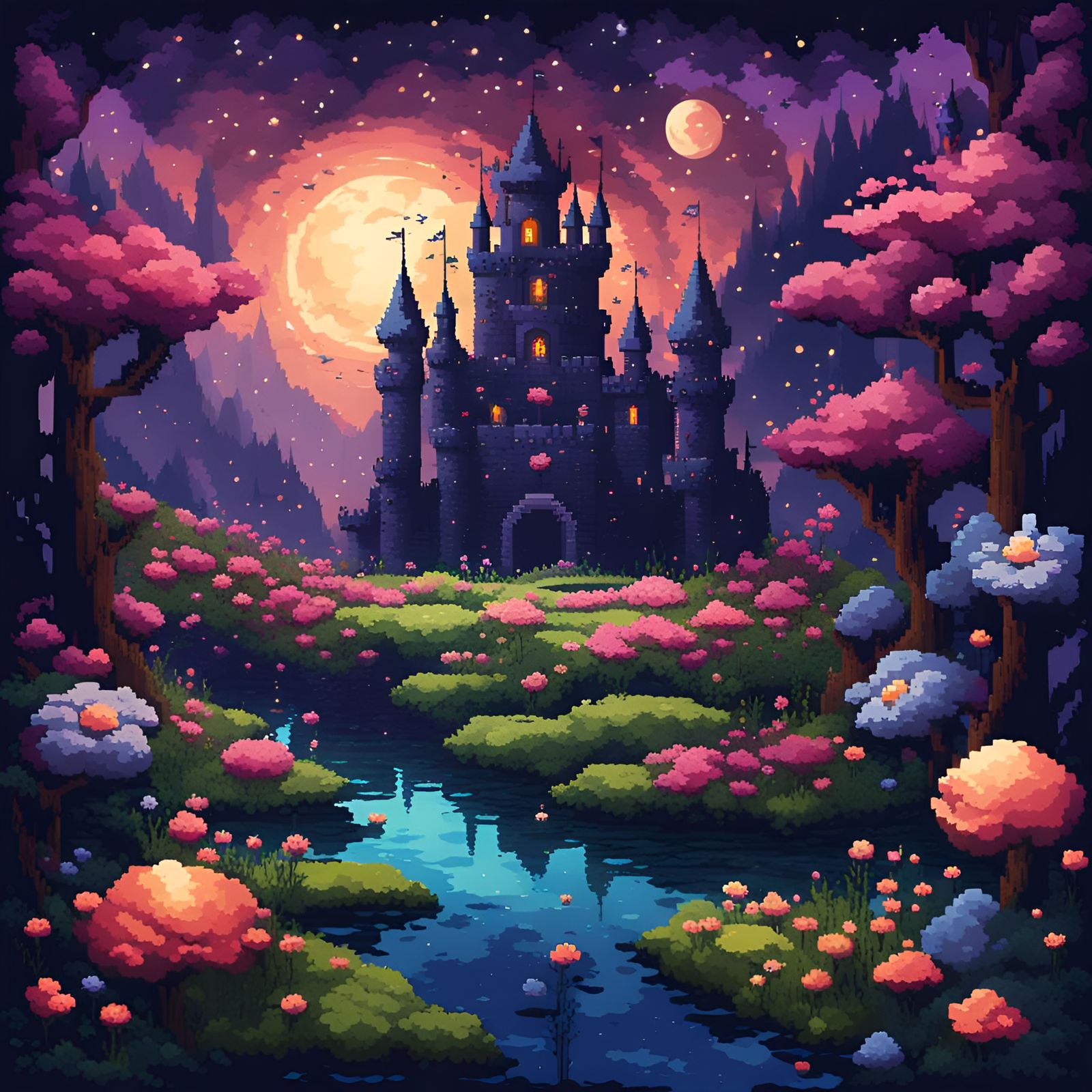 Pixel Art: Flower Meadows in Dark Fantasy Castle