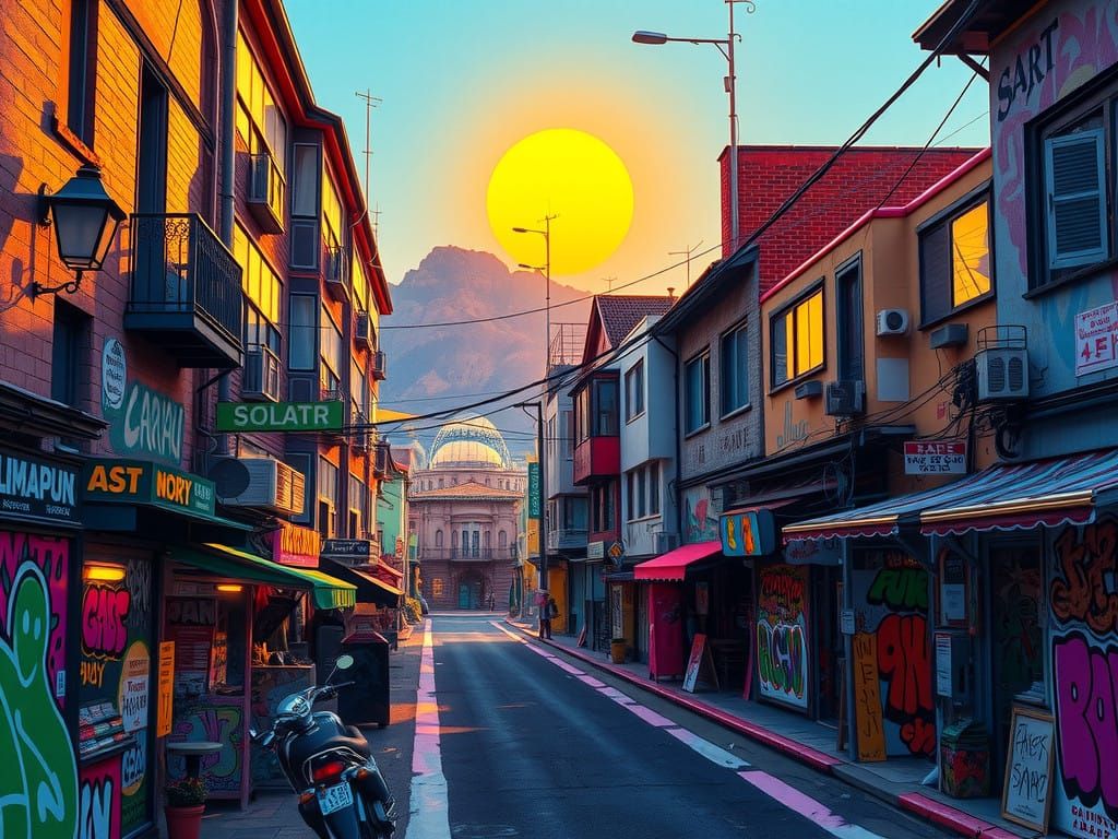 Vibrant Solarpunk Metropolis in Warm Golden Light