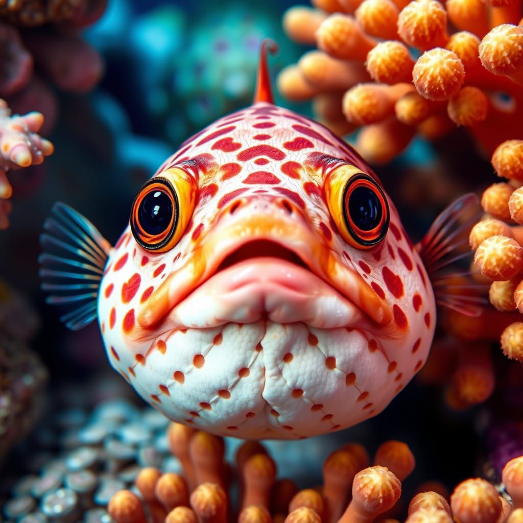 Vibrant Puffer Fish Eye Contact in Hyperrealistic Detail