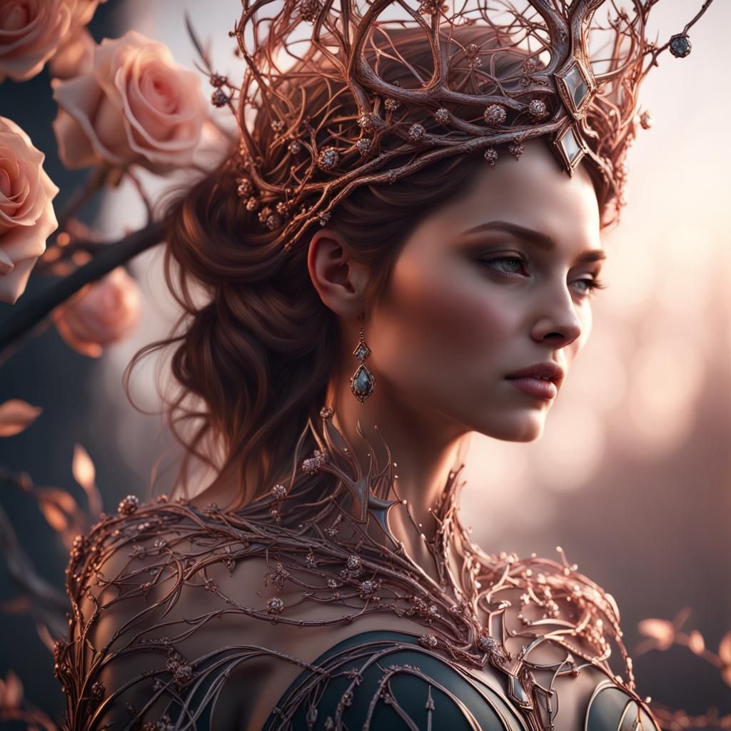 Rose Gold Crown with Black Diamonds, Detailed Matte Painting