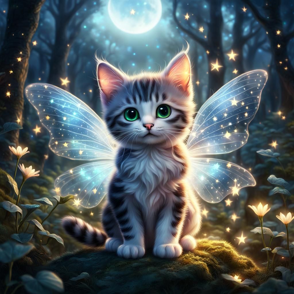 Cute Cat Fairy with Glowing Wings