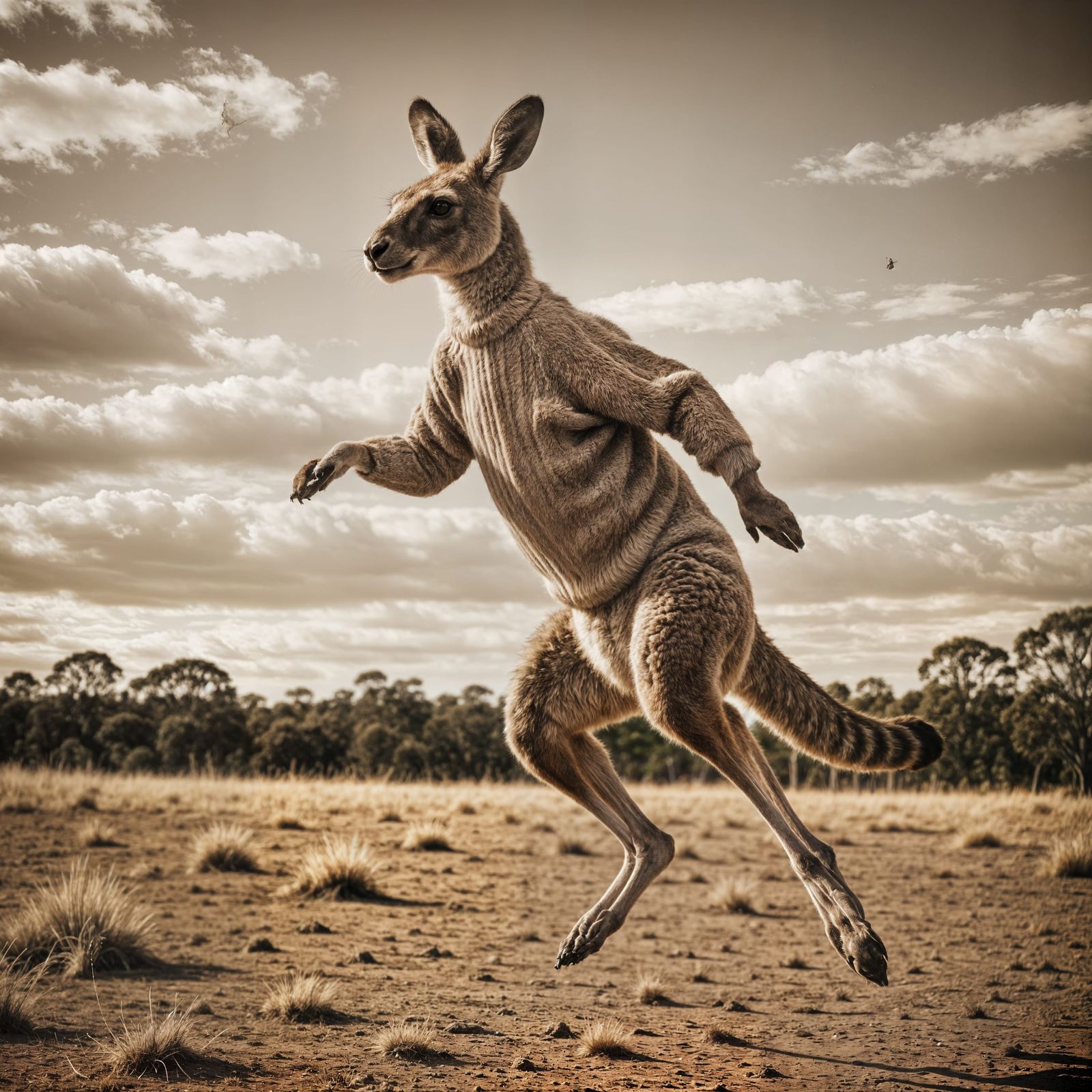 Kangaroo in Wooly Jumper - Vintage Sepia Photo