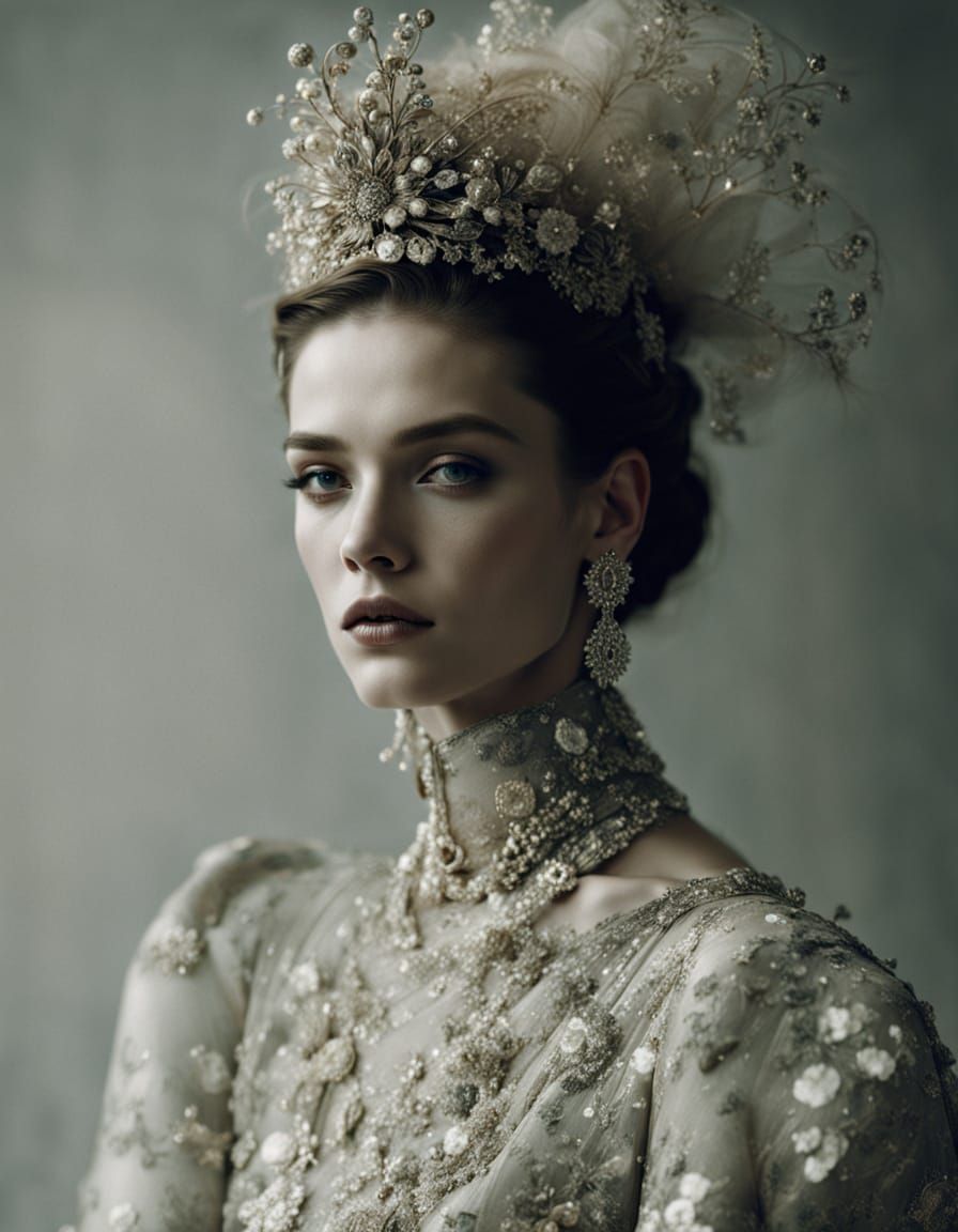 Stunning Woman in Iridescent Diamond and Gemstone Portrait