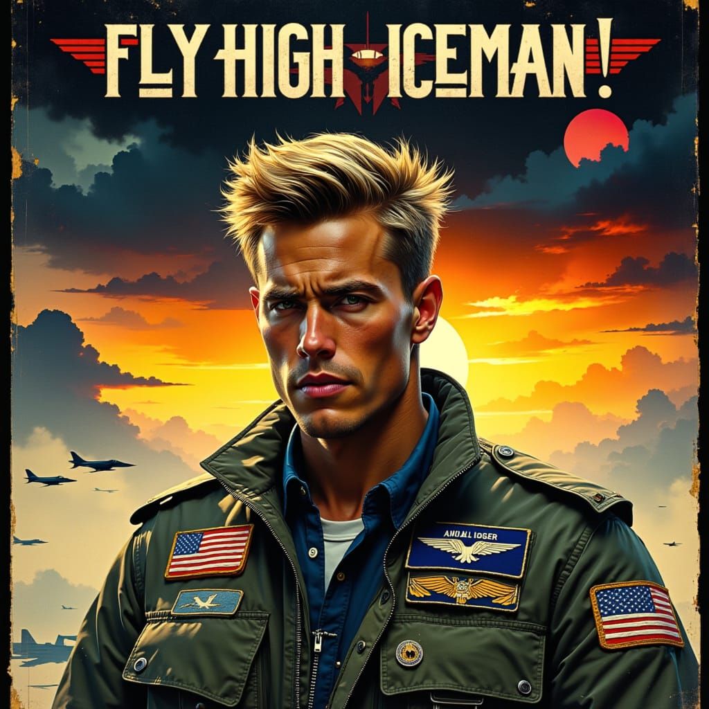 Val Kilmer as Iceman: Photorealistic Portrait in Fighter Jet...