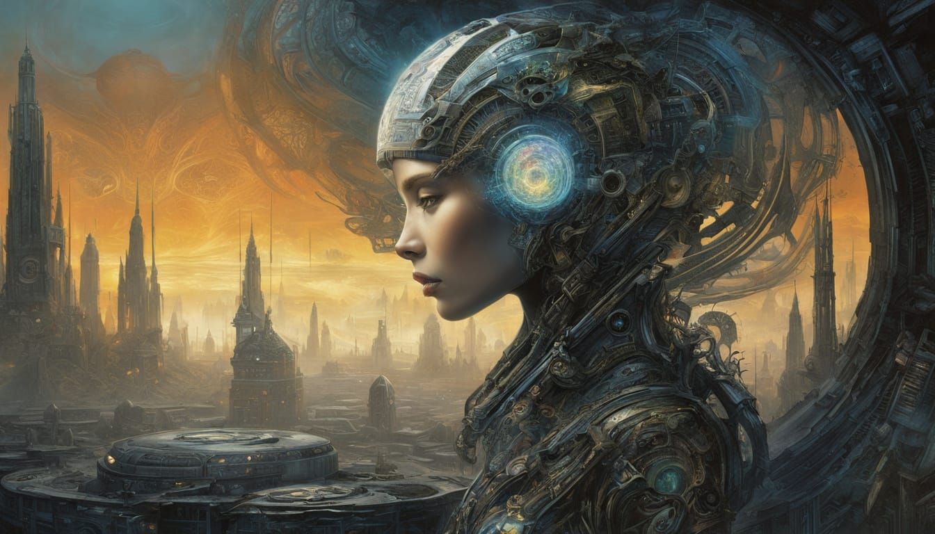 Ethereal Cybernetic Woman in Hyperrealistic Style