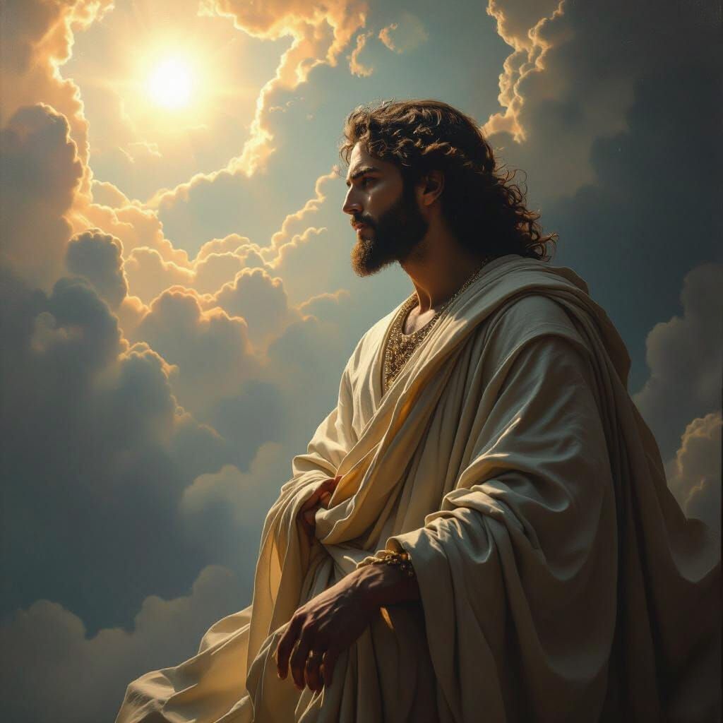 Celestial Deity Contemplates Vibrant World in Baroque Style