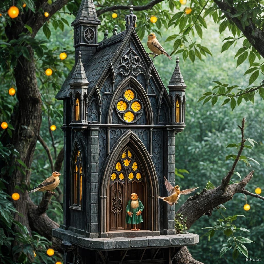 Gothic Cathedral Birdhouse in Pre-Raphaelite Style