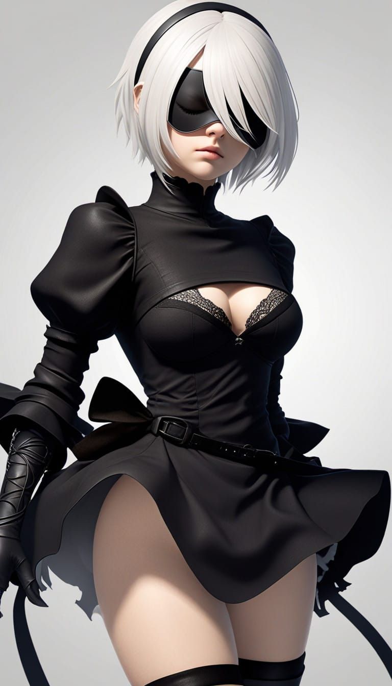 Yorha 2B, nier automata, blindfold cover her eyes