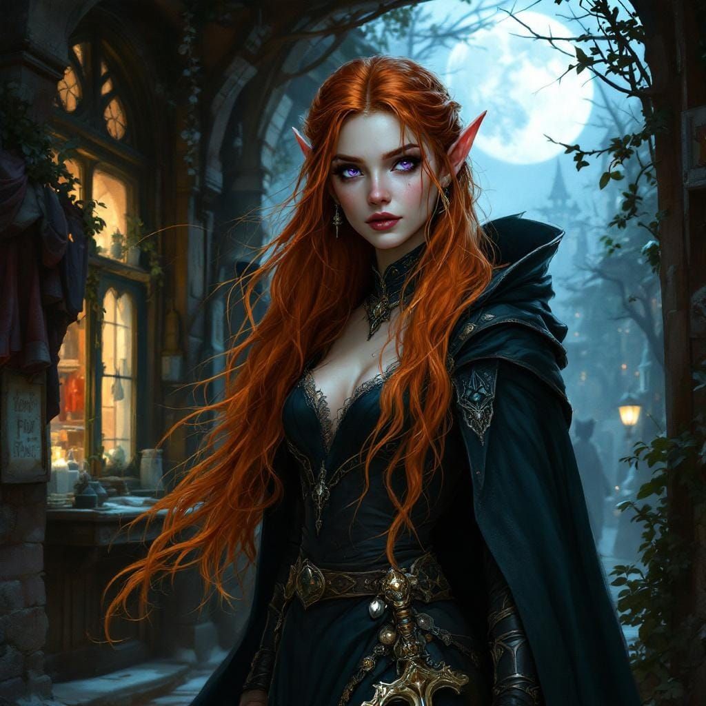 Elf Maiden and Companions: Oil Realism Fantasy Scene