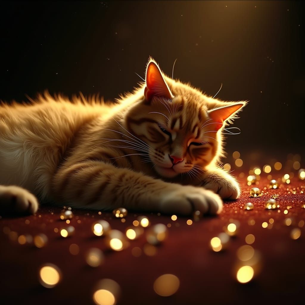 Regal Cat in Golden Light on Velvet